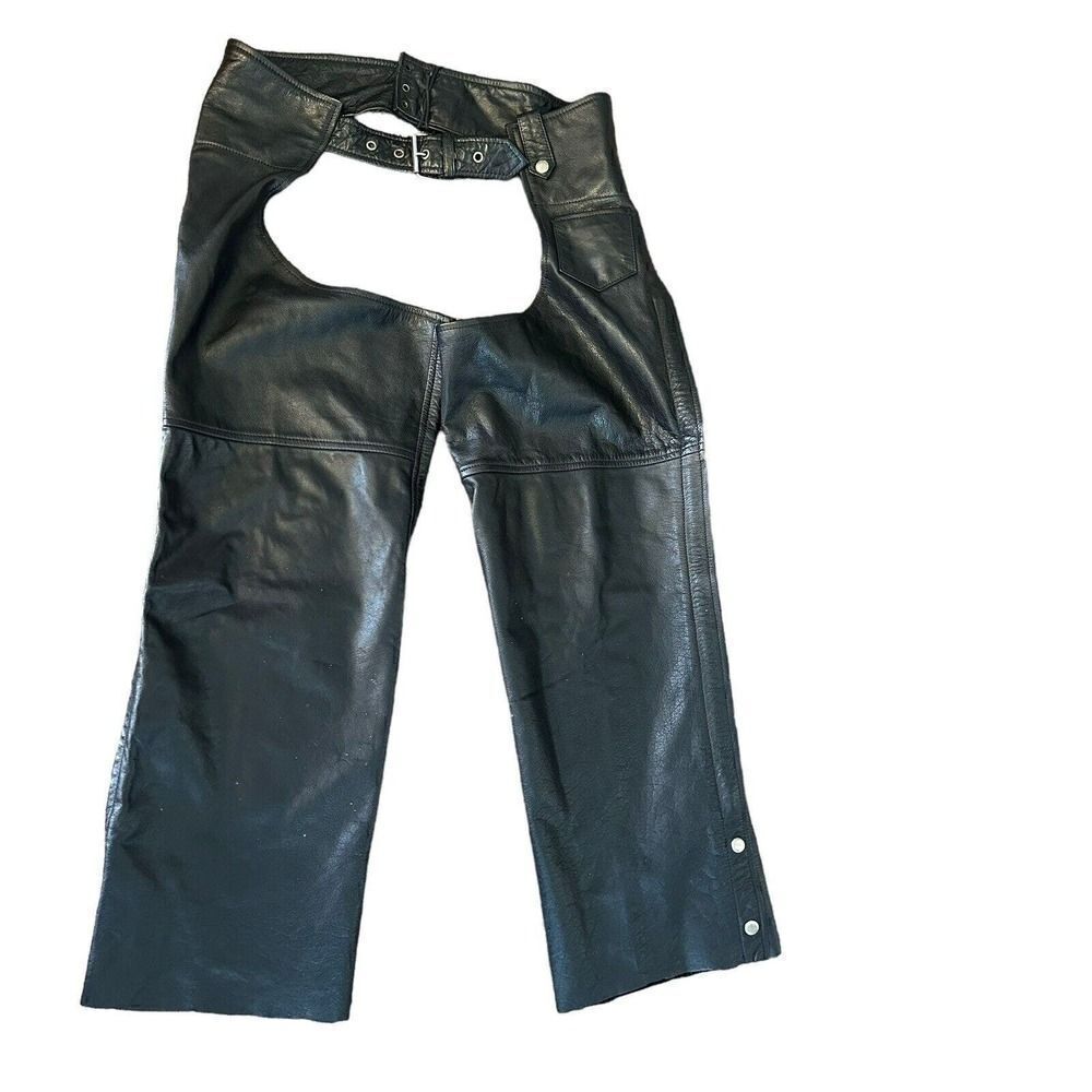 Leather Gallery Chaps Motorcycle Black Mens Size L Biker 37.5 In Total Length